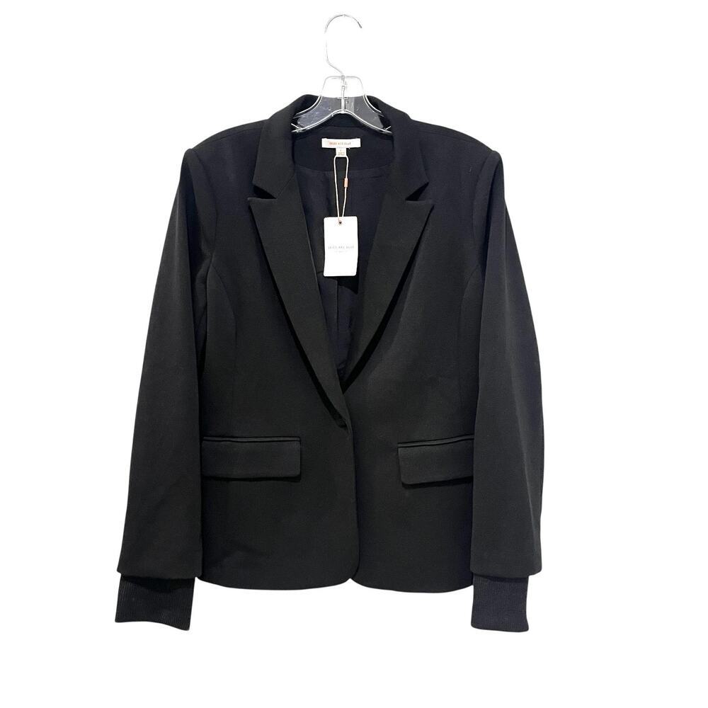 Skies Are Blue Knit Blazer Womens Large Black  Stretch Knit Cuff Jacket - Picture 2 of 9